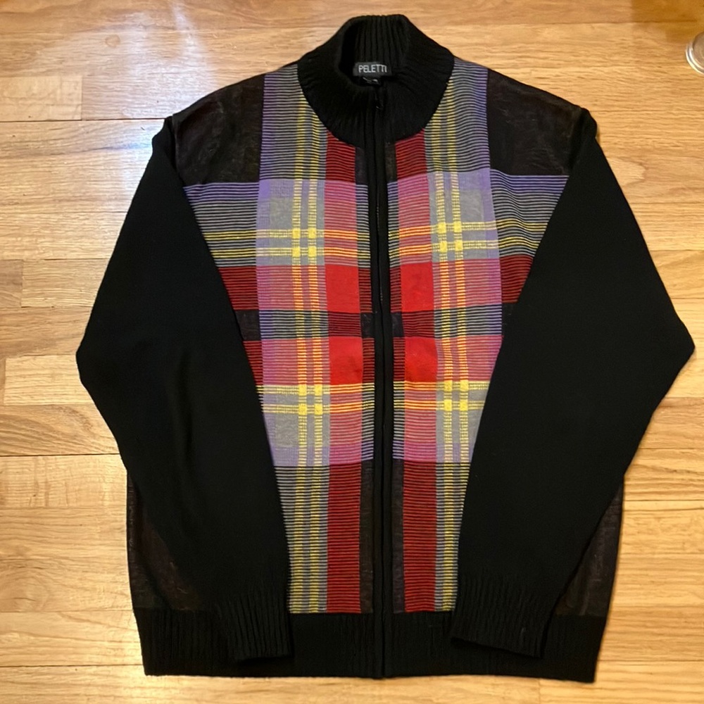 Mens zippered sweater by Peletti with great colors and graphics